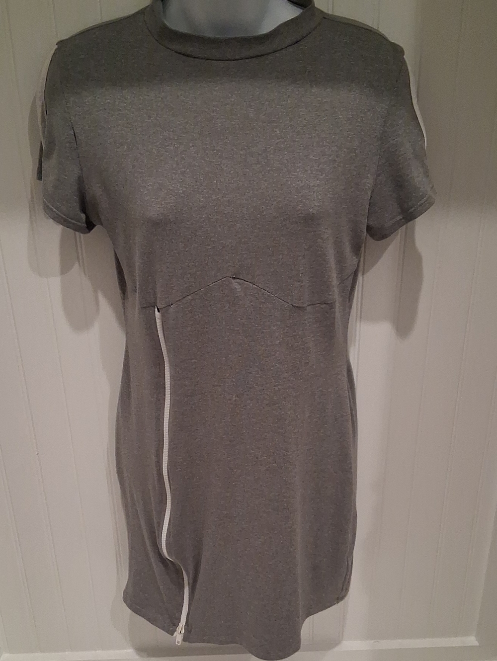 Grey Short-Sleeve Sport Dress with Zip Detail